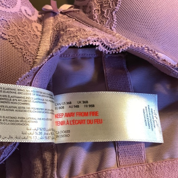 Déesse Lingerie Lavender Mesh and Lace Push Up Bra - Women’s Size 36B / B36 - Picture 9 of 9